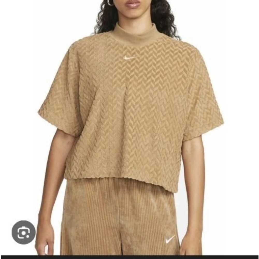 Women's Nike Tan Terry Textured Oversized Short Sleeve Tee Plus Size 1X NWOT